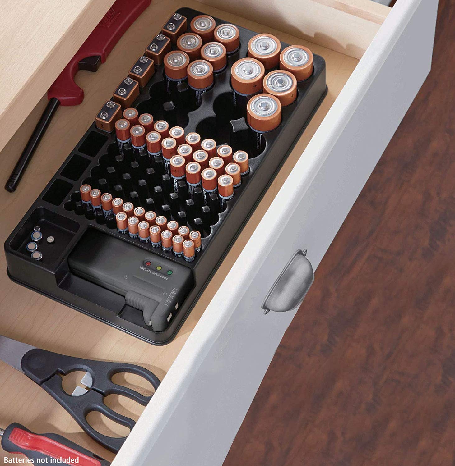 Battery Storage Organizer Holder w/Tester Battery Caddy Rack Case Box Holders Including Battery Checker For AAA AA C D