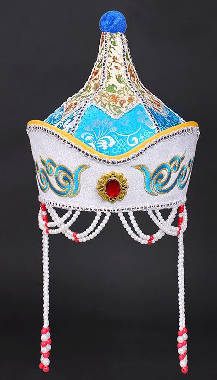 Accessoires de costume mongol pour femmes, chapeau rouge de mongolie, belle casquette de danse sur scène mongole, vêtements de tête de princesse cosplay: Bleu
