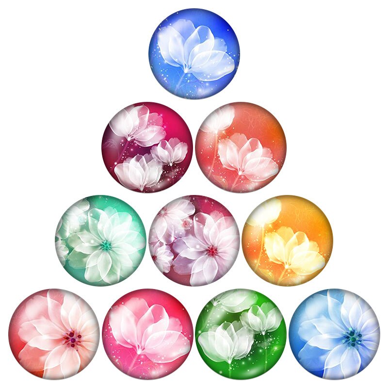 Botones a presión de 18mm con de flores, margaritas y lirios, foto redonda mixta, estilo de cabujón de cristal para joyería con botón a presión, 10 Uds.: DB0636