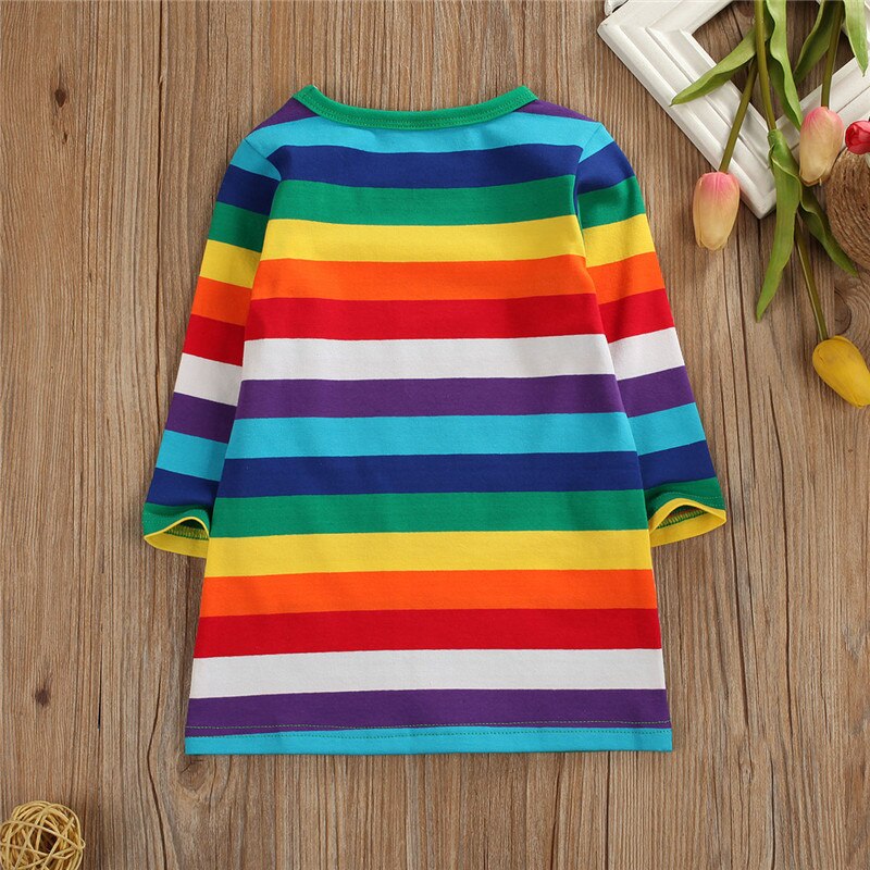 CANIS baby's t-shirts Newborn Toddler Baby cothing Girls Rainbow Casual Pullover T-Shirt Tops Striped Dress