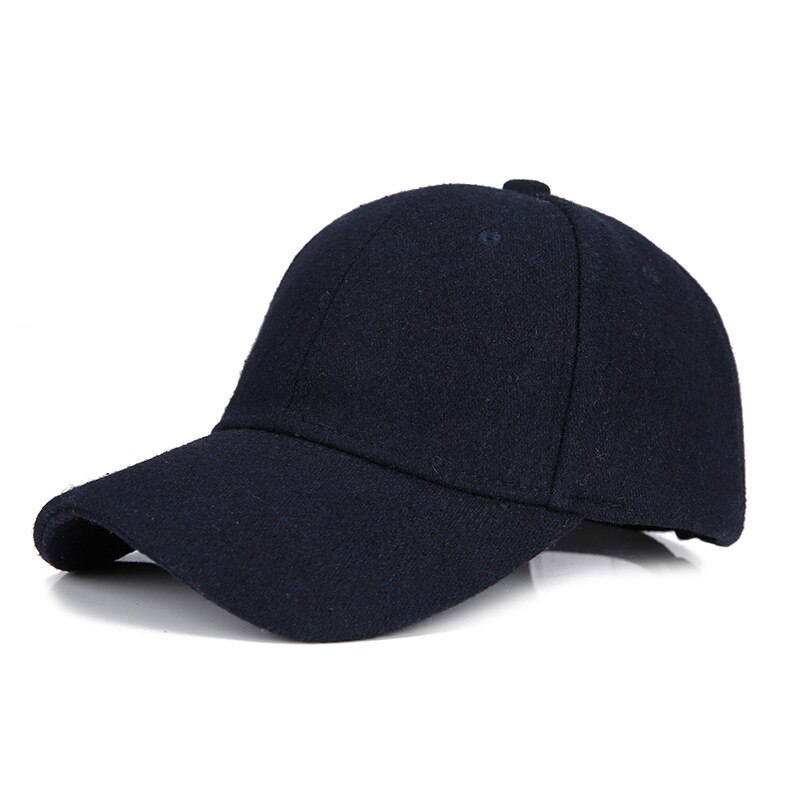 Autumn Winter Unisex Wool Felt Baseball Caps Solid Color Casquette Chapeau Trilby Trucker Hat for Men Women: Deep Blue