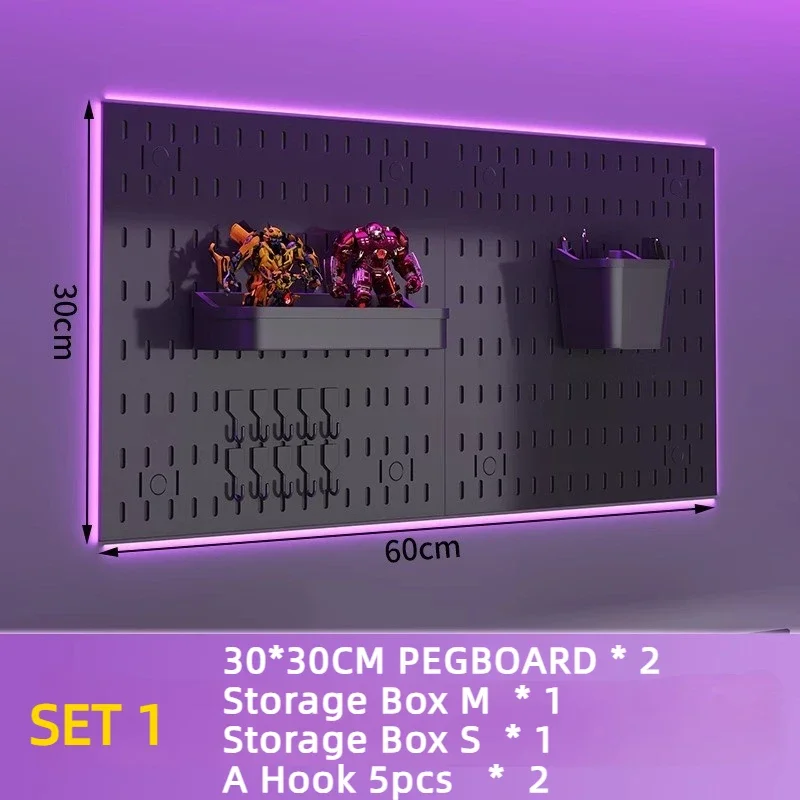 Organizador de pared de tablero de clavijas DIY sin perforaciones, accesorios colgantes, estante de organización, almacenamiento para garaje, ganchos, artesanías, cocina y habitación: Café ligero