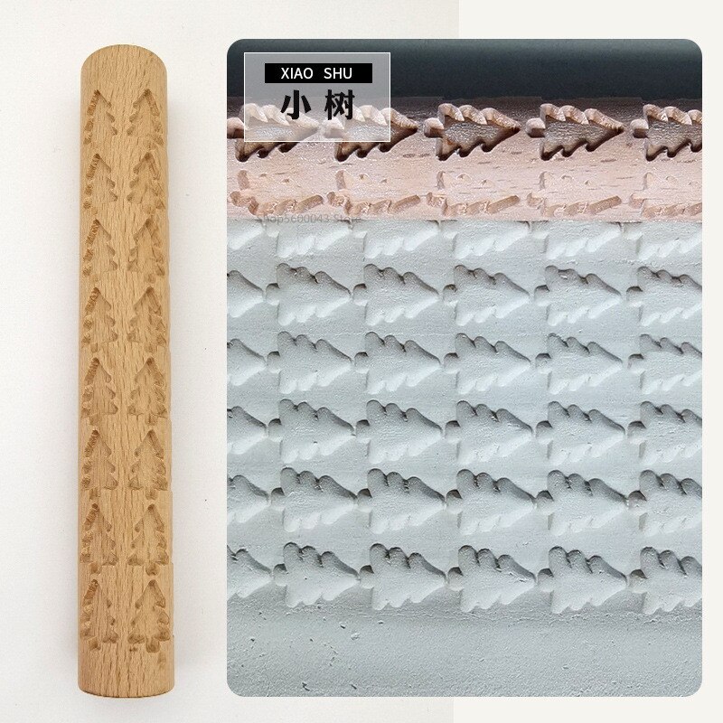 Pottery Art Wood Texture Roll Relief Tree Stone Flower Pattern Embossed Rod Mud Roll DIY Ceramic Sculpture Modeling Clay Tools: Small tree