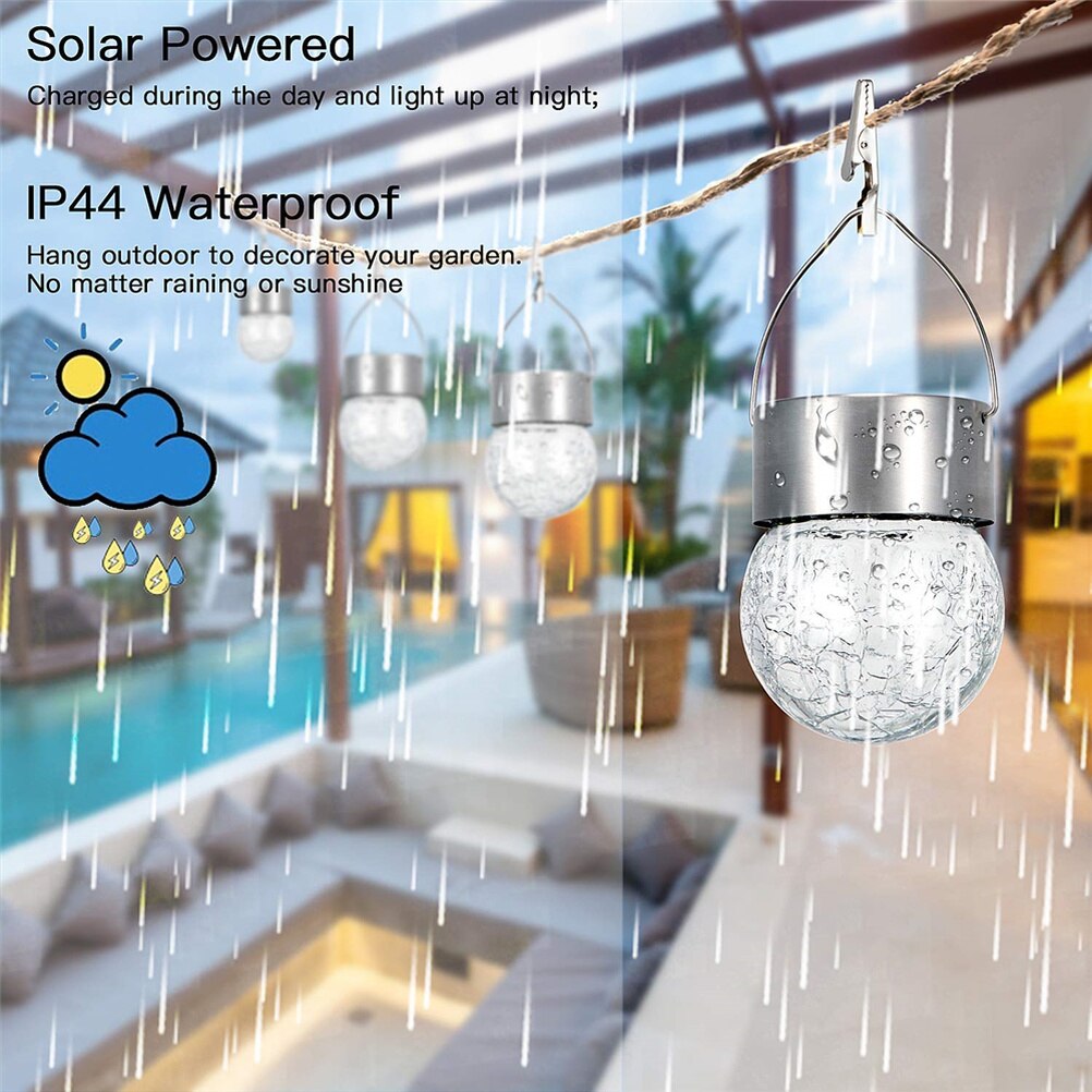 Solar Garden Light Mosaic Crackle Globes LED Garden Lights Waterproof Outdoor Solar Crack Light Glass Ball Hanging Light