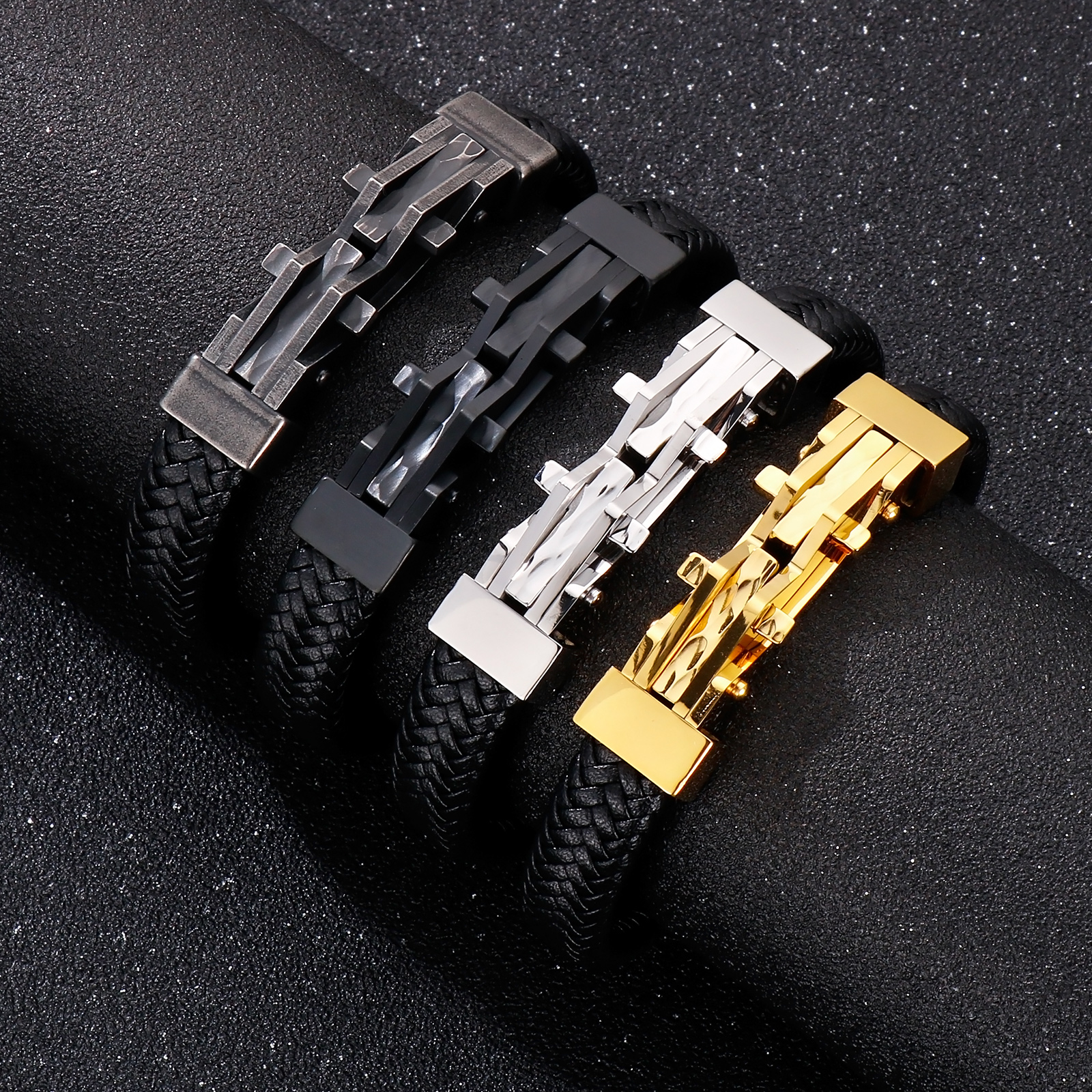 Trendy Leather Bracelets Men Stainless Steel Braided Rope Bracelets For Male Bracelets Jewelry Pulsera Hombre