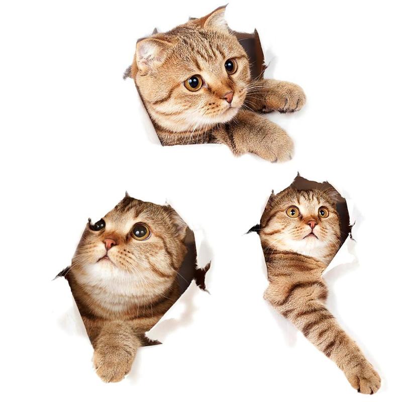Cartoon dieren 3d toilet stickers op de toiletbril schattige katten pvc muursticker badkamer koelkast deur decoratie stickers stickers