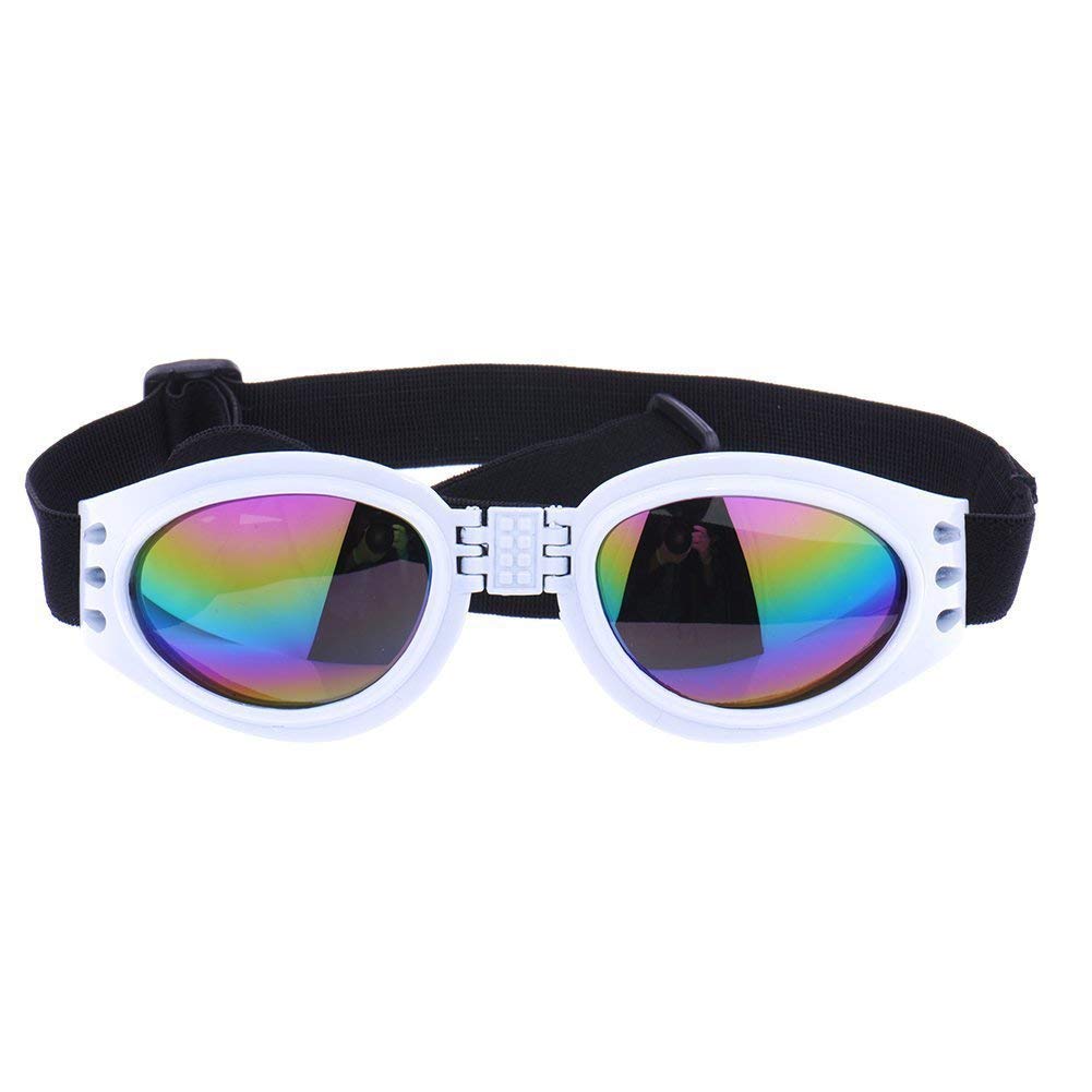 Gafas de sol plegables para perro, protección para los ojos para mascotas, gafas de sol a prueba de viento, protector solar, gafas polarizadas GHS99: Blanco