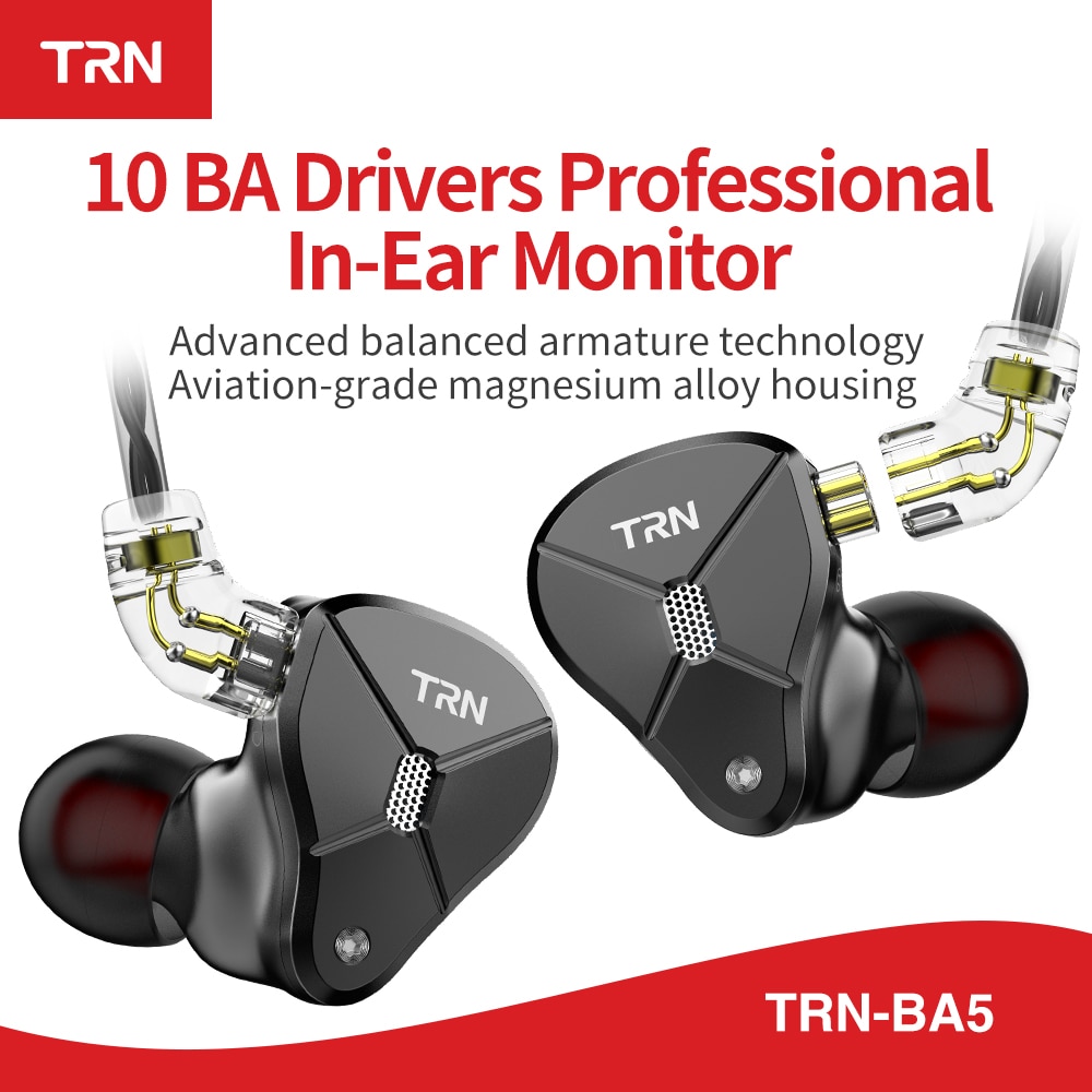 TRN BA5 5BA In Ear Earphone Metal IEM HIFI Monitor Running Sport Headset Stage Resolution Detachable 2Pin V90/ZSX/C12/AS10