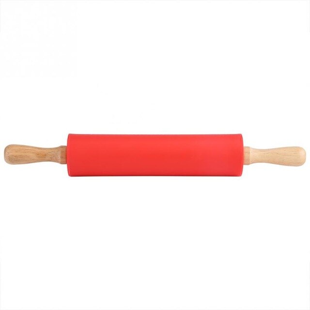 Non-stick træhåndtag silikone kagerulle wienerbrød dej mel rulle køkken bagning kogeredskaber husholdning: Rød / 30cm