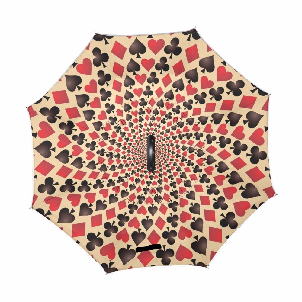 Traje de cartas de póker , Asa de gancho en C, plegable inverso, doble capa, a prueba de viento, sol y lluvia paraguas para, caña de coche de pesca