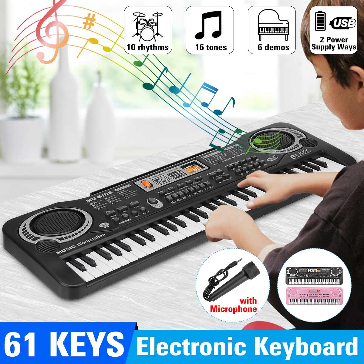 61 Toetsen Digitale Muziek Elektronische Toetsenbord Elektrische Piano Standaard Toetsenbord Met Microfoon Prachtige Muziek Intelligentie Speelgoed