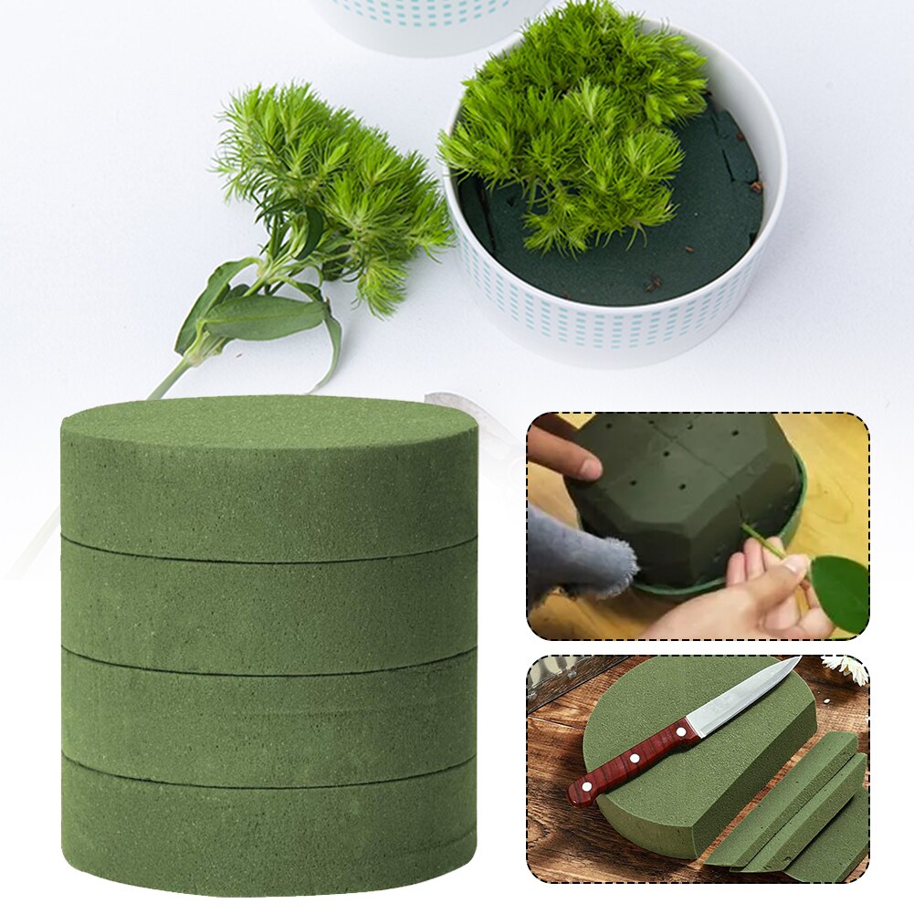 4 Pcs Floral Foam Round Dry Floral Foam Blocks Green Styrofoam Blocks For Artificial Flowers Wedding Decoration