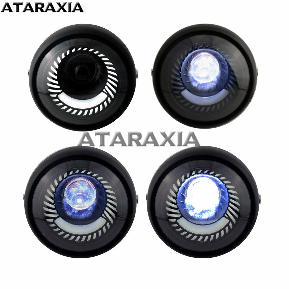 Nouvelle moto café Racer Bobber feux de croisement 6.5 "phare LED spirale blanc montage latéral phare support phare