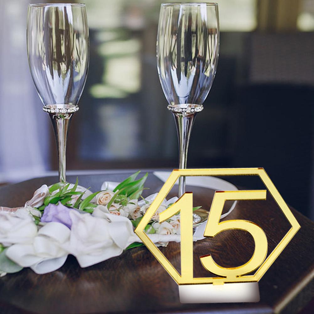 Asypets 1-15 sekskantede bordskilt akryl spejl nummer symboler til bryllupsfest dekoration