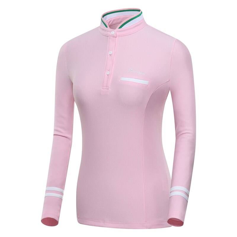 Golfkläder kvinnor långärmade skjortor golftoppar stå krage teamuniform utomhussportkläder college koreansk stil: Rosa / S