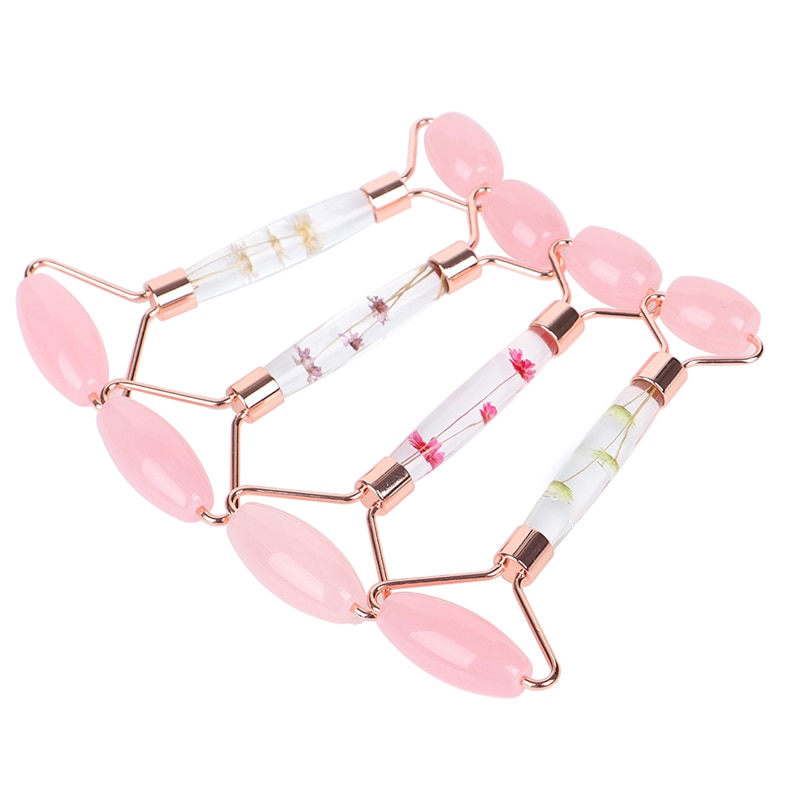 1Pcs Rose Quartz Jade Roller Bloem Pole Roller Gezicht Lifting Massager Facial Manuele Massage Roller