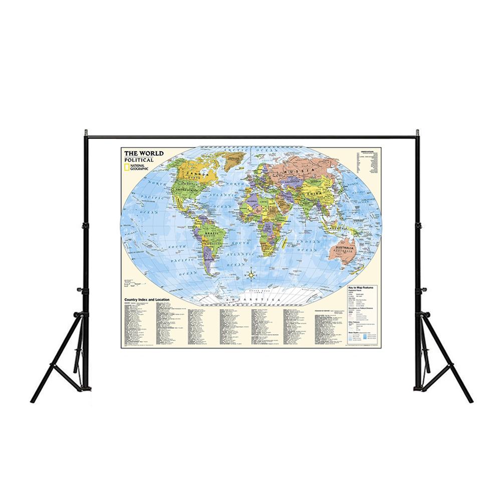 The World Physical Non-woven Map with Country Index And location and The Key To Map Feature For Culture And Education 150x225cm