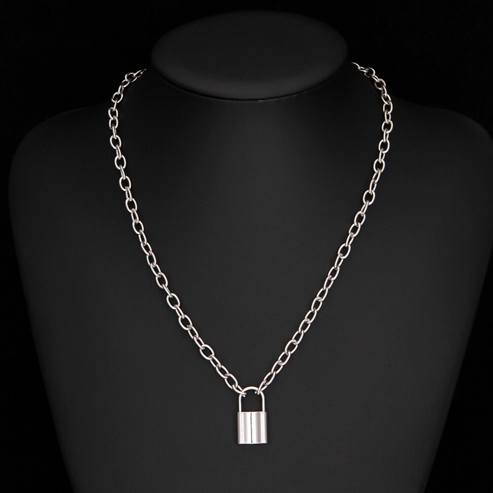 Punk retro metal nøglelås vedhæng halskæde kvindelig sølv farve lang kæde kraveben halskæder til kvinder hals smykker: Sølvlås