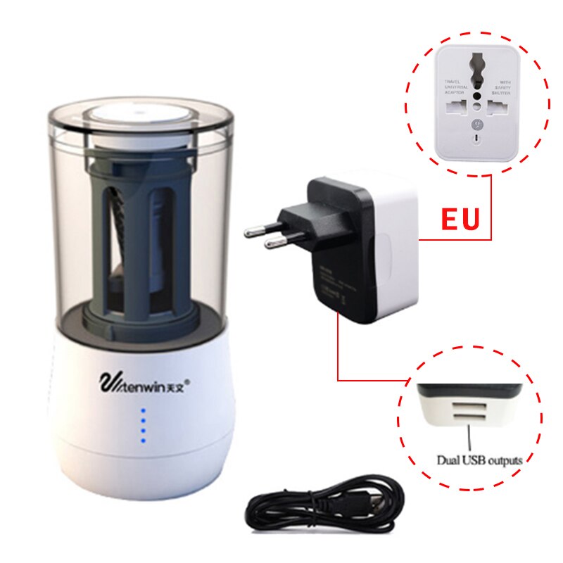 Tenwin elektrisk automatisk blyantspidser batteridrevet/stikbar/usb multifunktionel blyantspidser til skitseblyanter 8009: 8009- hvid-eu