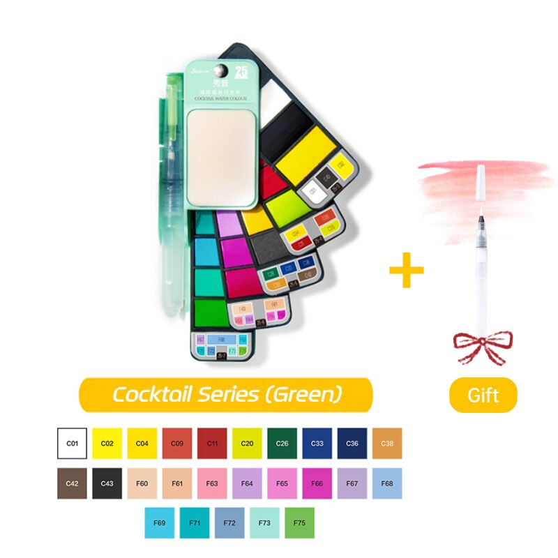 8/25/33/42 Solide Aquarel Verf Set Met Water Borstel Pen Opvouwbare Reizen Water Kleur Pigment Voor Draw: 25 green set