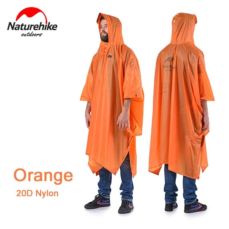 Naturehike Single Person Poncho Raincoat Backpack Cover Outdoor Awning Camping Mini Tarp Sun Shelter 20D Silicone 210T Taffeta: 20D Orange