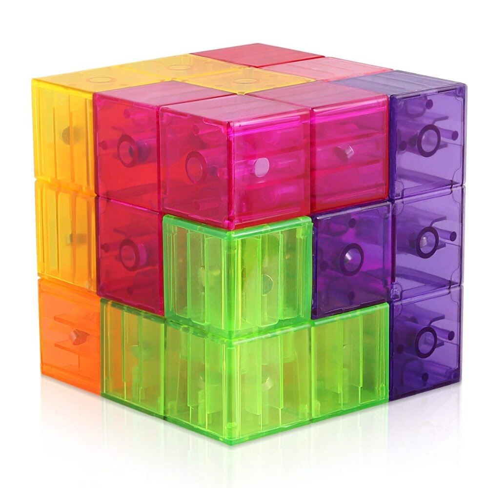 Tetris Puzzle Cube, Magnetic Building Square 3D Brain Teaser for Kids with 54 pcs Puzzle Cards For kids early education