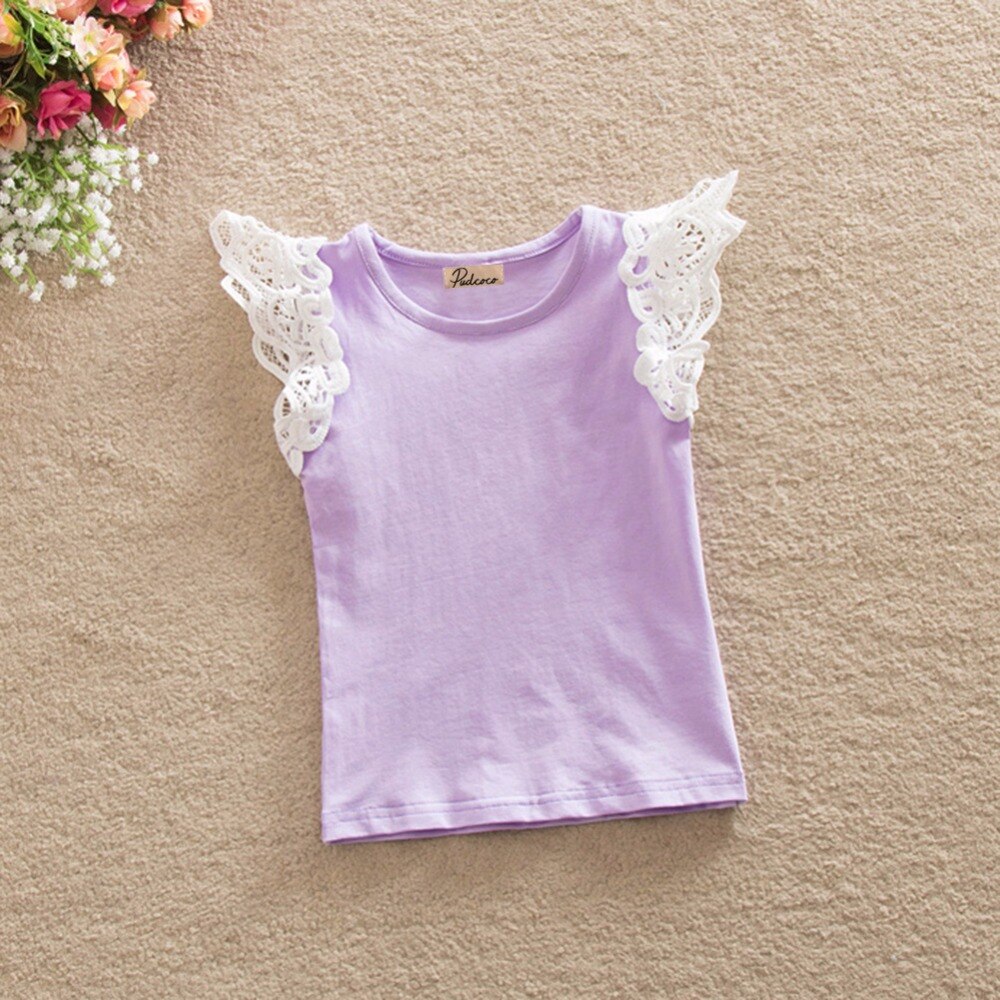 verano infantil niños algodón camiseta bebé niñas princesa sin mangas sólido cuello redondo encaje manga Tops