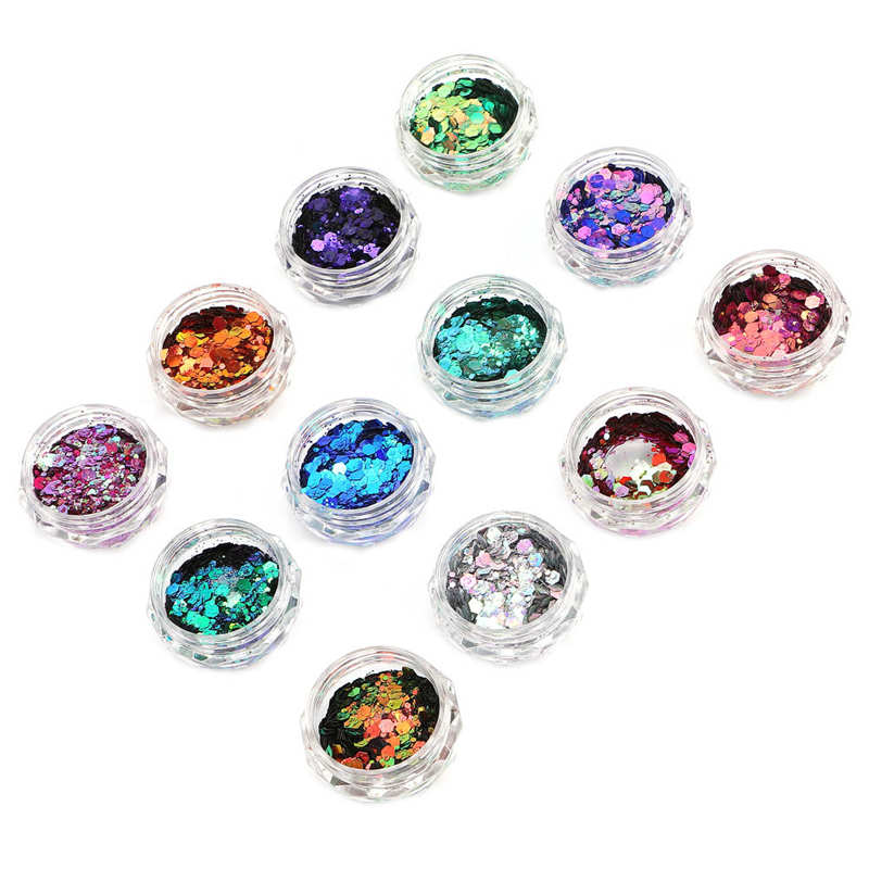 Minejin Nail Art Glitzer – 12 Töpfe Mit Pailletten & Puder Für Kreative Nageldesigns