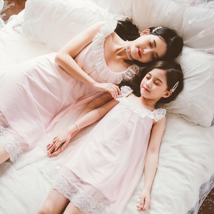 Sommar tjej vit rosa nattlinne prinsessklänning barn pyjamas nattlinnen för tjejer barn nattklänning flicka spets sovklänning