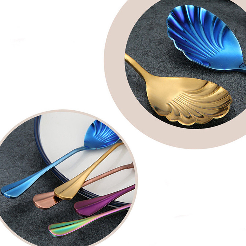 Coffee Spoon Stainless Steel Shell Tea Spoon Cake Dessert Fruit Fork Stirring Mini Spoon Dropshiping
