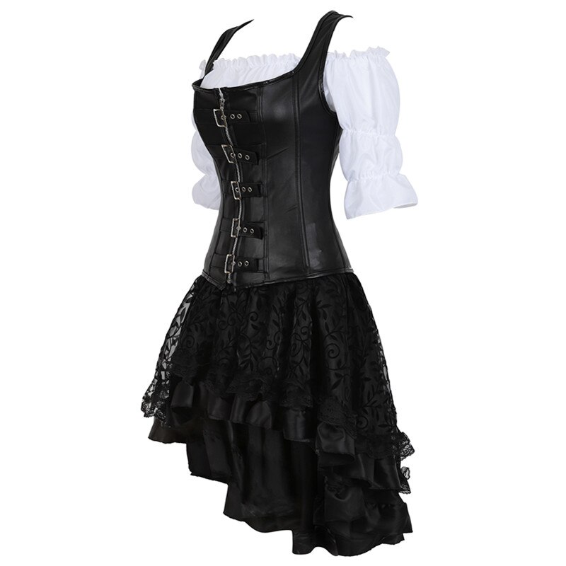 Steampunk Corset Dress for Women Three-piece Leath...  Grandado