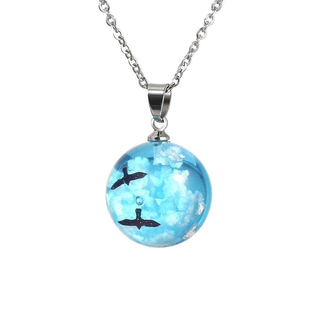 Yobest Transparent Resin Round Ball Pendant Necklace Women Blue Sky White Cloud Chains Necklaces Jewelry