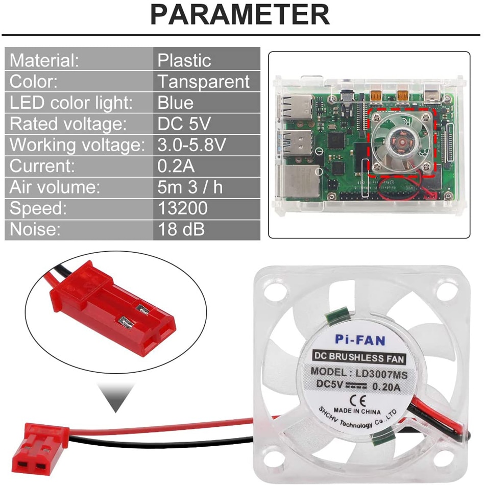 2Pcs Raspberry Pi 4 Fan, raspberry Pi Dc Borstelloze Cpu Led Koelventilator 30Mm 3010 Fan Koeler Voor Raspberry Pi Model B 3B + 2B +