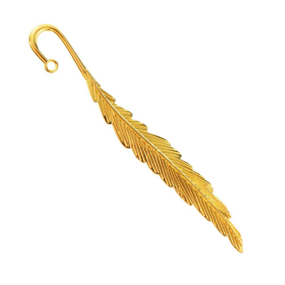 Marcapáginas de plumas de Metal Vintage, de aleación, con forma de pluma, Marcadores de libro VDX99 10 Uds.: Gold