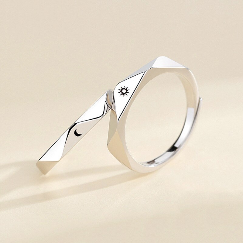 2 stk blader kjæresteparringer satt sol og måne minimalistisk justerbar ring for menn kvinner forlovelse #39 smykker: 7