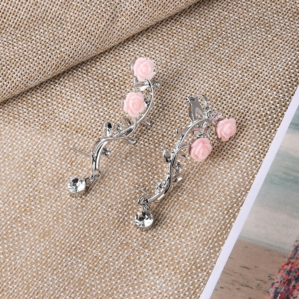 2 Stuks Creatieve Bloemvorm Strass Zoete Persoonlijkheid Romantische Gold &amp; Sliver Kleur Earring Ear Stud