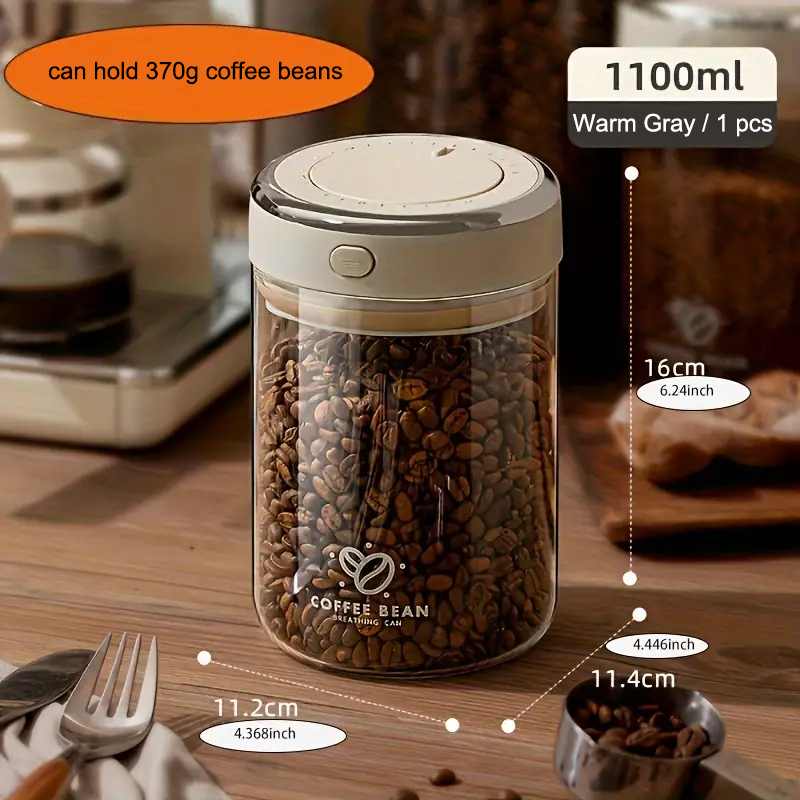 500/1100/1700 Kaffeebohnen, vakuumversiegelter Panzer, Glas-Lebensmittelaufbewahrungsdosen mit CO2-Ventil, feuchtigkeitsbeständiger, luftdichter Haushaltsbehälter: Grün