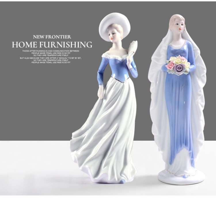 Decoración moderna para el hogar, artesanía de cerámica, figura de chica bonita, estatua, adornos europeos, vitrina de exhibición,