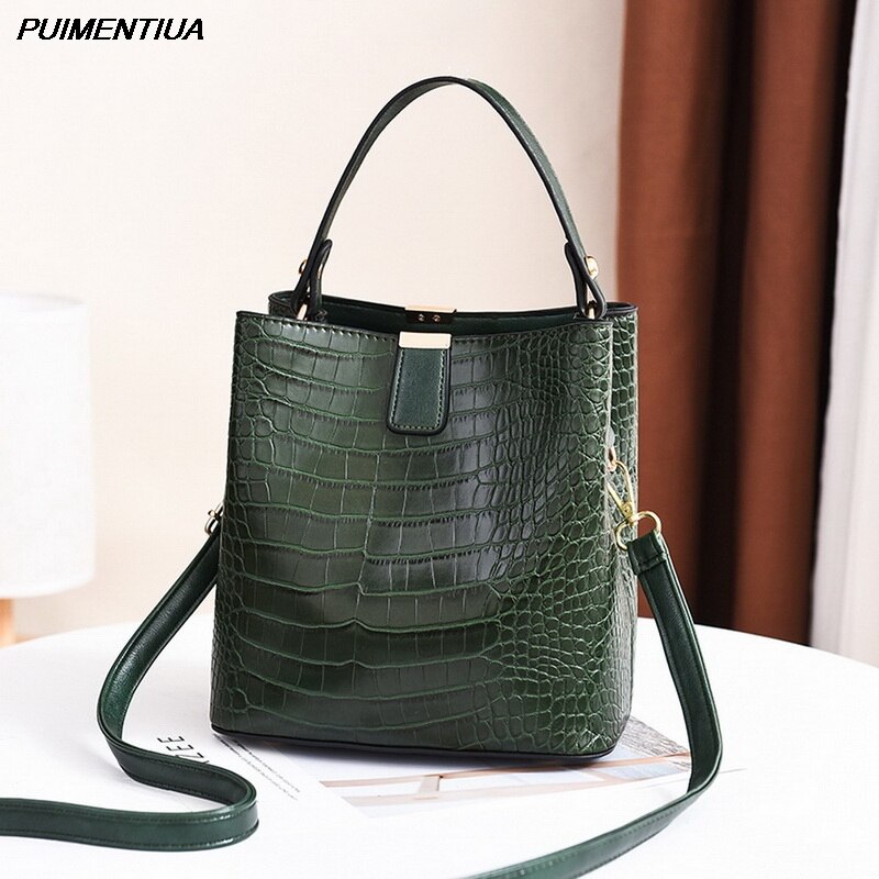 Puimentiua Retro Emmer Zakken Vrouwen Patroon Handtas Hoge Capaciteit Casual Krokodil Schouder Messenger Bags Dames Pu Portemonnee: green