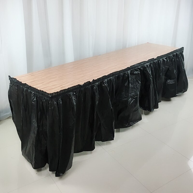 Disposable Table Skirt PEVA Table Skirting Rectangle Desk Skirt Kid Birthday Party Table Cover for Wedding Party Home Decoration: Black Table Skirt