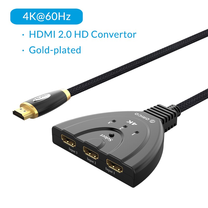 ORICO HDMI Splitter 3 In 1 Out 4K HDMI Switcher With Infrared Remote Control USB 3.0 HDMI for DVD HDTV Xbox PS3/4 Smart STB: Default Title