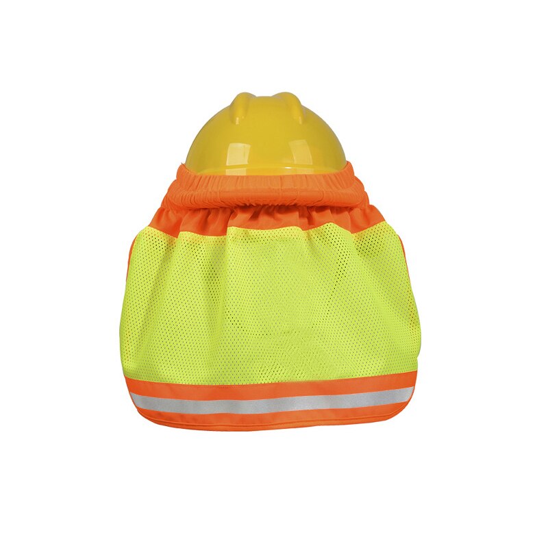 Gul orange hat udendørs konstruktion sikkerhed hård hat solskærm hals skjold reflekterende stribe beskyttende hjelme skjold