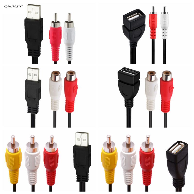 USB A 2.0 Buchse Stecker auf 2 3 Cinch 2/3 Cinch Stecker Buchse AV-Stecker Adapter Stecker Konverter Kabel Blei PC TV HDTV AUX Audio Video