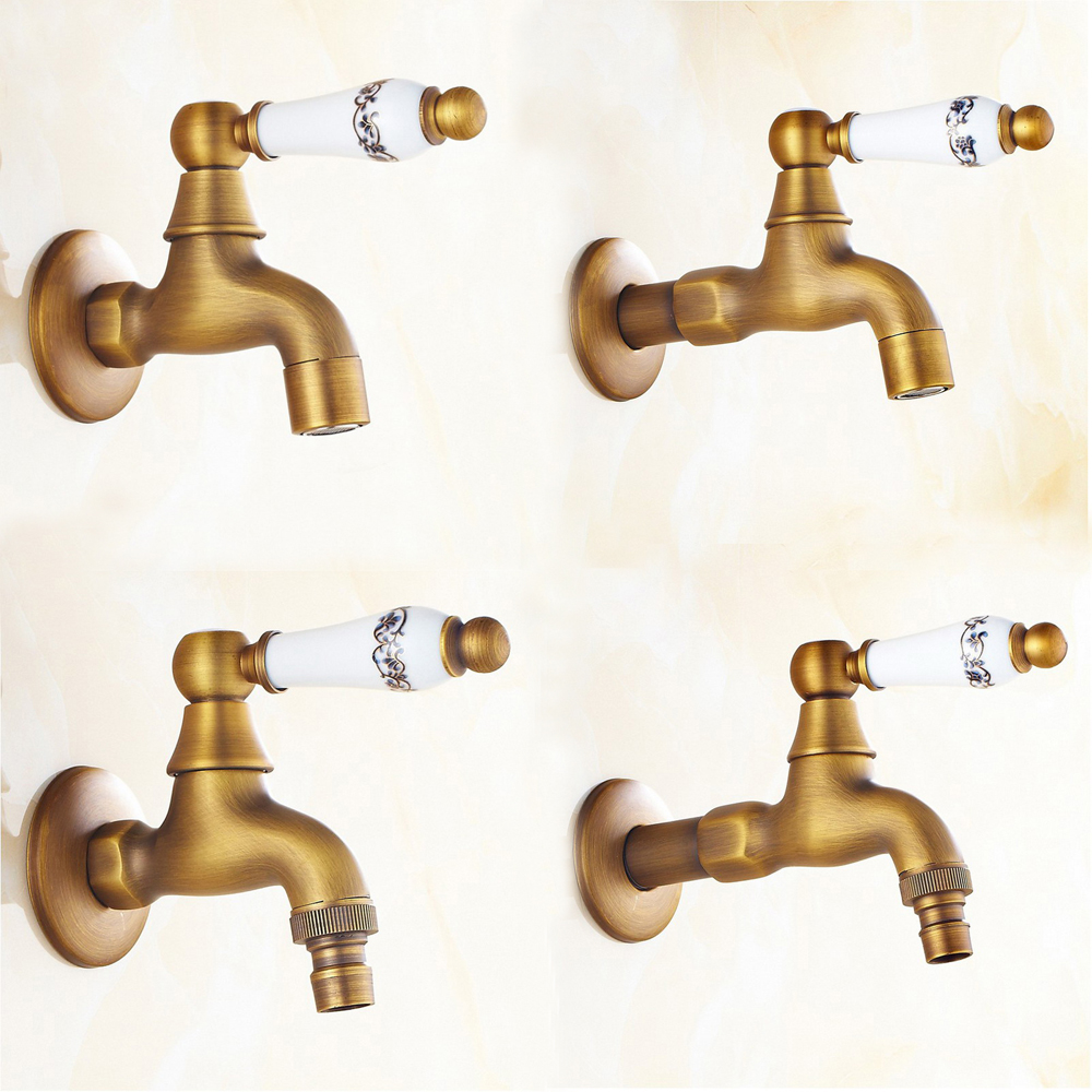 Antiqeu Brass Ceramic handle Kitchen Faucet Wall Mounted Washing Machine Faucet Basin Sink Mixer Tap Laundry Bathroom Mop Faucet