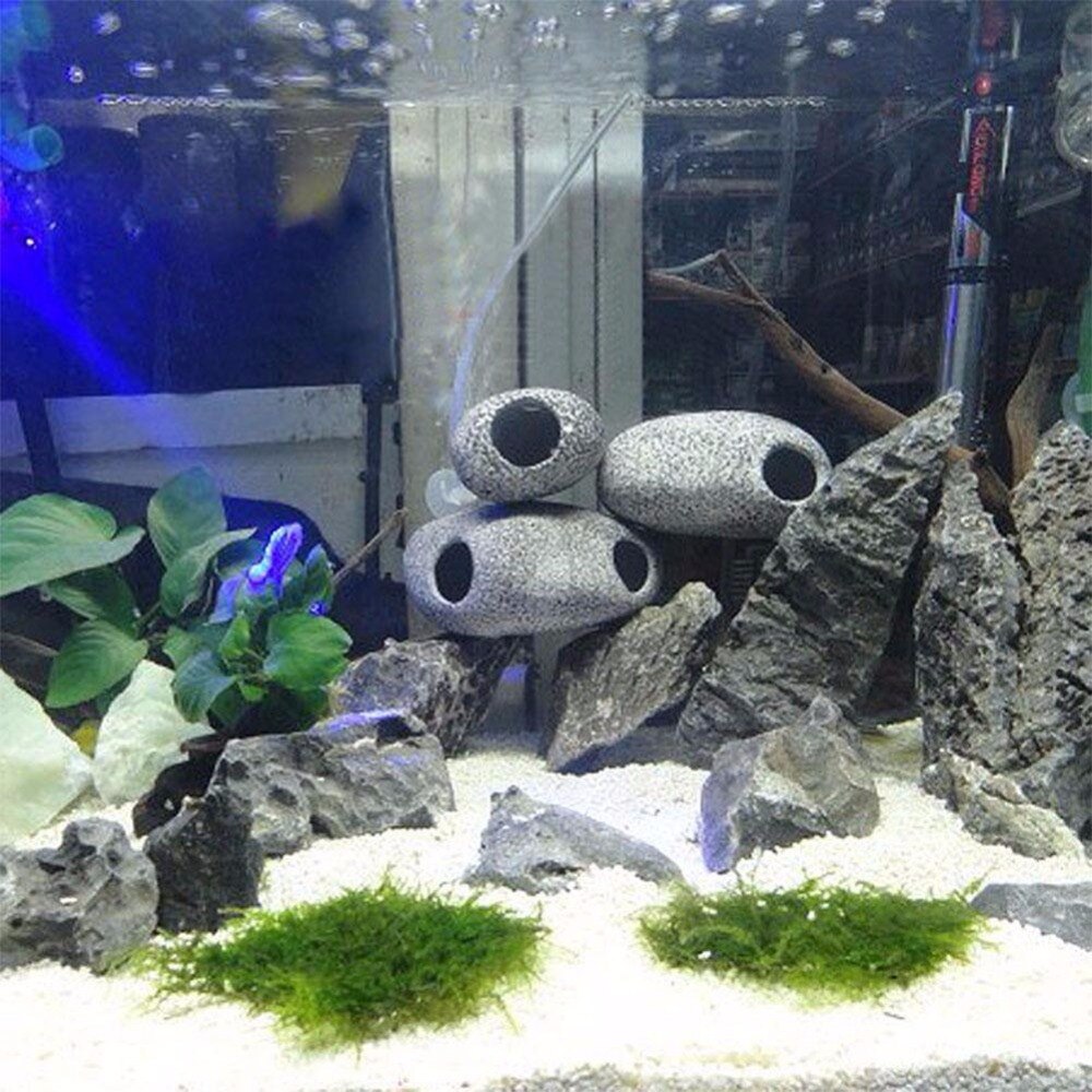 1pc Stones For The Aquarium Ceramic Rock Cave Fish Tank Stone Aquarium Decoration With 2 Holes