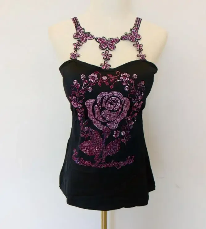 butterfly Women Camis Sexy Femme Padded Camisole Lady Rhainstones Gemstones Tanks Padded Tank Tops