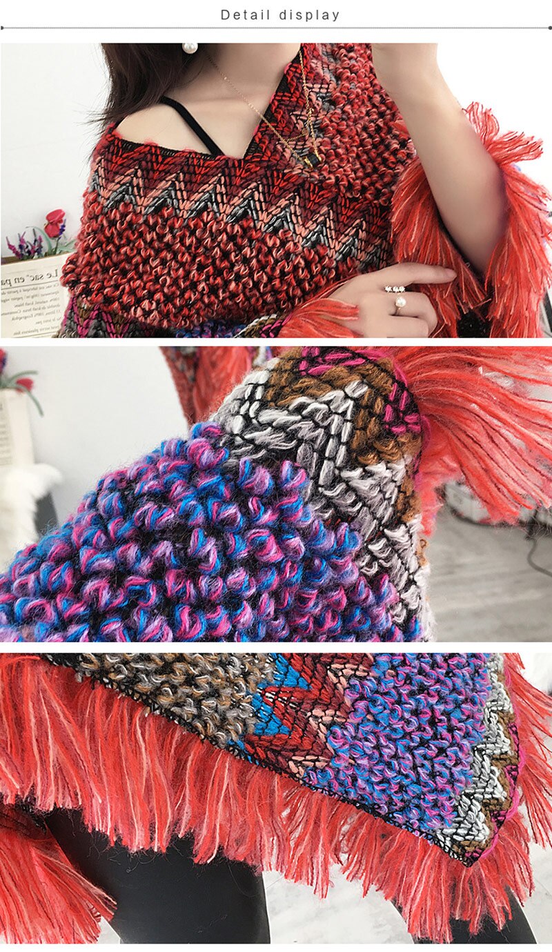 Poncho à Cape pour femmes, Cape à Cape, tricot doux, rayé, Chevron avec pompon, bohème, écharpe, hiver pour femme,