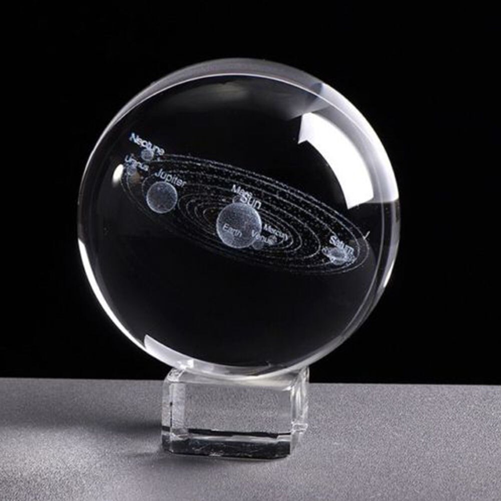 6cm Engraved Solar System Craft With Base Planets Model Photo Props 3D Desktop Home Miniature Clear Sphere Crystal Ball: Square Crystal Base