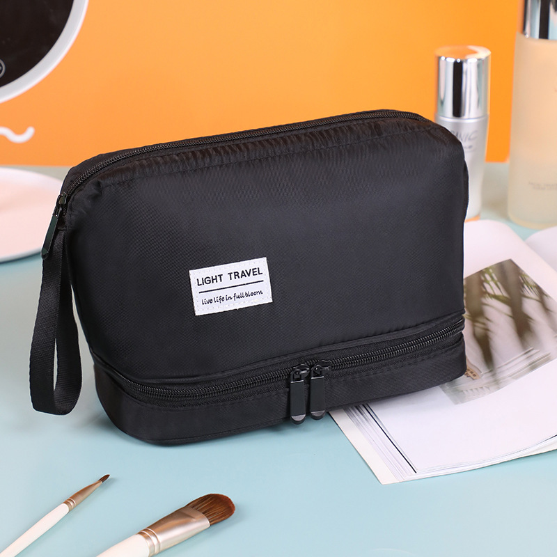 Stor kapacitet kosmetikväska dubbelskiktad necessär sminkorganisatör necessär reseväska bärbar reseväska: Svart