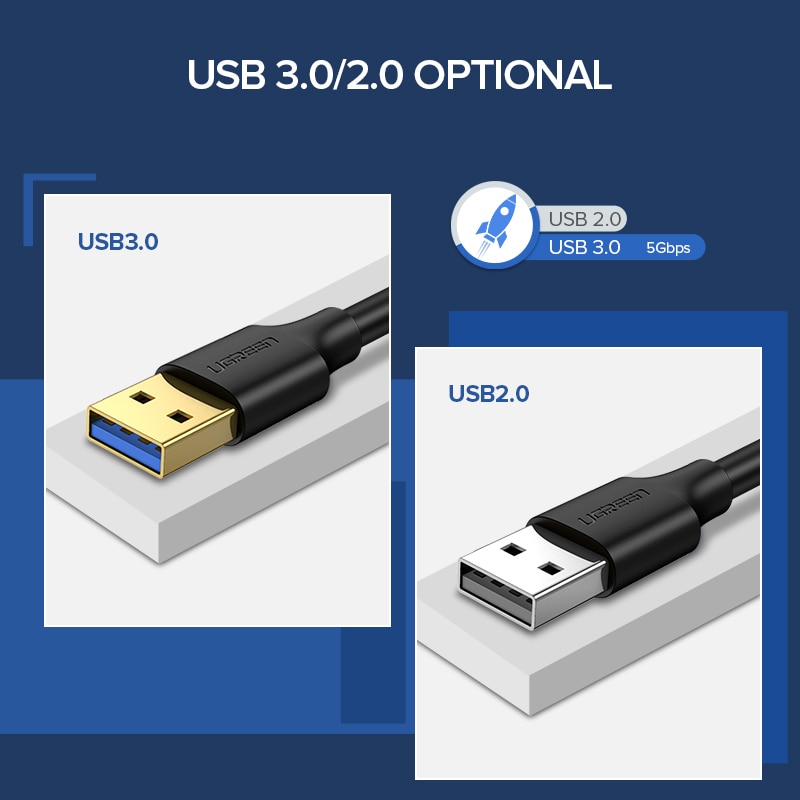 Ugreen USB vers USB rallonge Type A mâle vers mâle USB 3.0 2.0 Extender pour radiateur disque dur Webcom caméra USB câble extensions